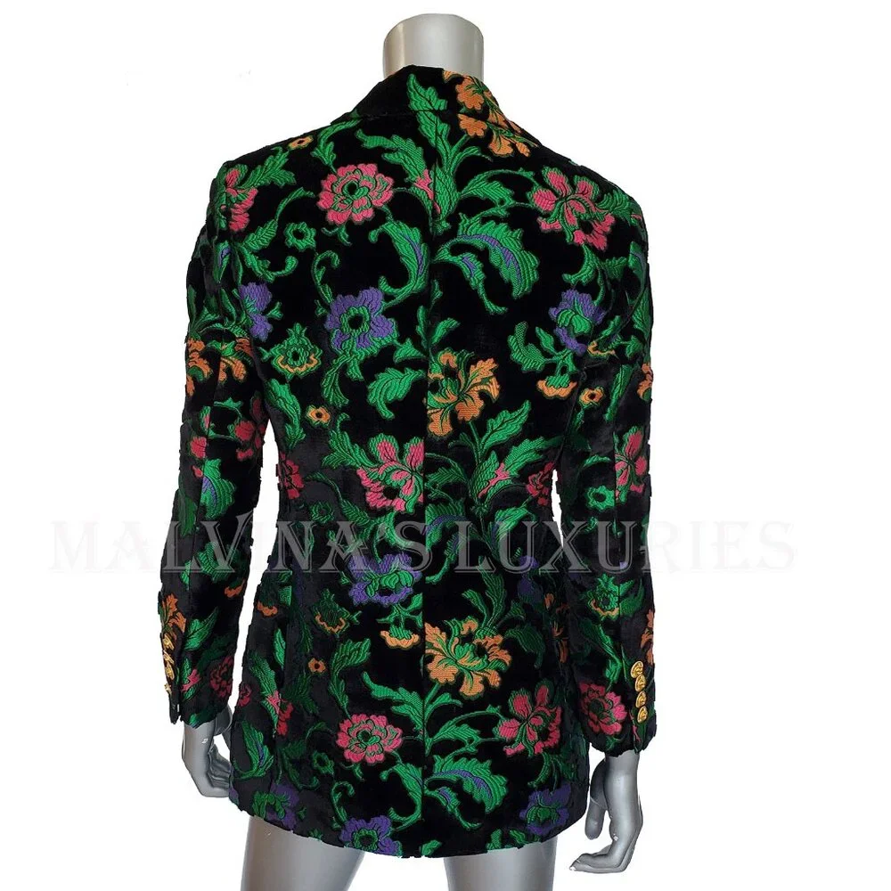 GUCCI JACKET SINGLE BREASTED VELVET JAQUARD FLORAL BLAZER sz IT 40 US 4 - Picture 4 of 14